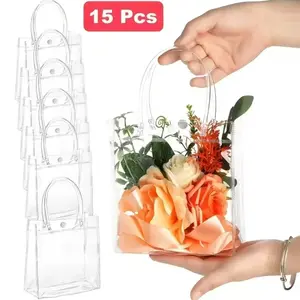 100 Clear Gift Bags, Bulk Reusable Small Plastic Bags, Gift Wrap Tote Bags with Handles, for Weddings & Parties, Party Favors, 6.3"x5.9"x2.8", 30pcs/100pcs