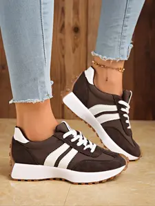 Women's Fashion Thick Sole Sneakers, Trendy Walking Sneaker, Breathable Walking Shoes, Comfortable Support, Casual Textile Upper, Rubber Outsole, All-Season Wear