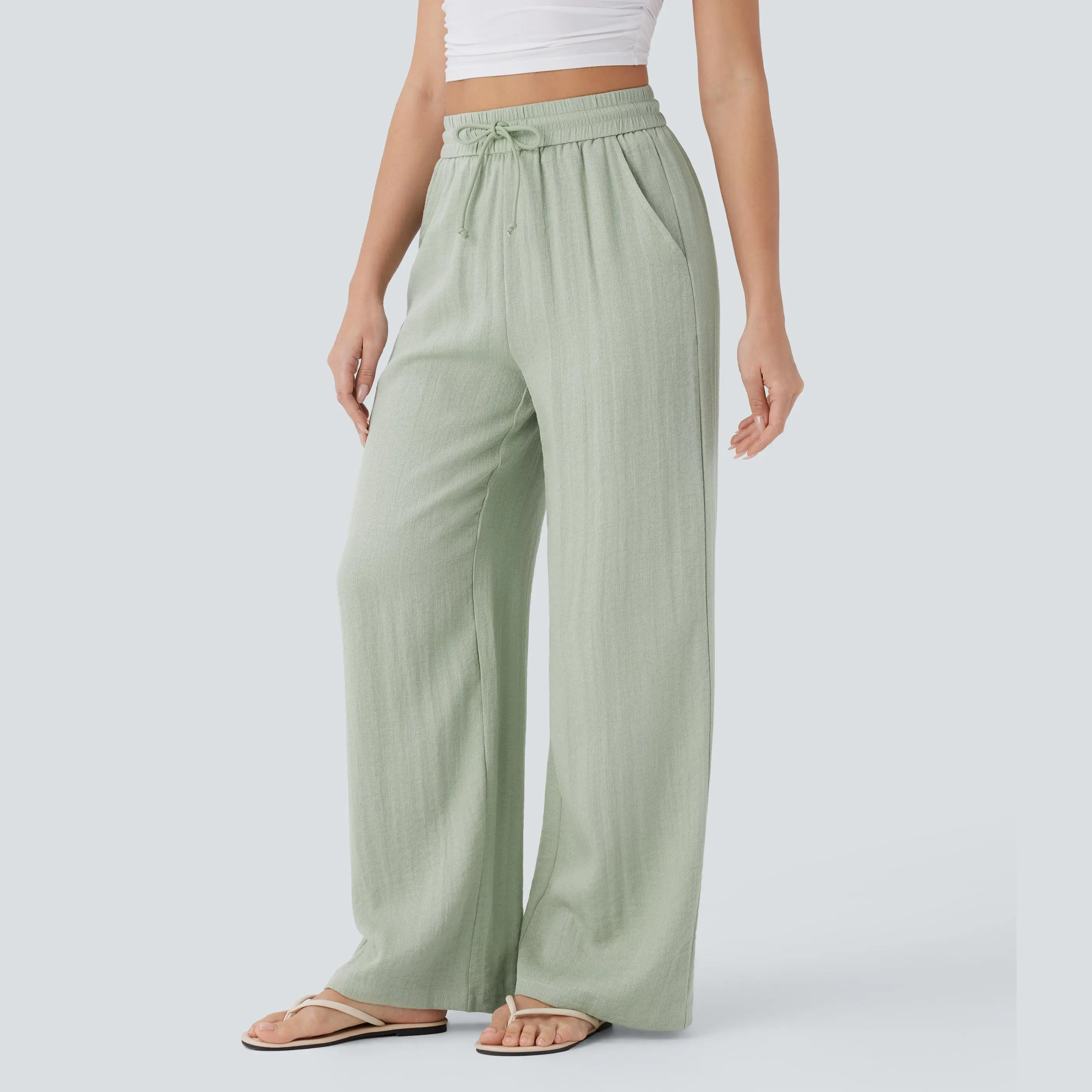 【Creator's Pick】Halara High Waisted Drawstring Pocket Wide Leg Casual Linen-Feel Pants #summervibes 【Creator's Pick】Halara High Waisted Drawstring Pocket Wide Leg Casual Linen-Feel Pants #summervibes