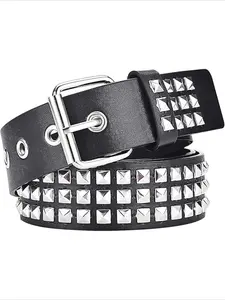1 new punk European and American pyramid y2k subculture Gothic square bead rivet belt belt for women