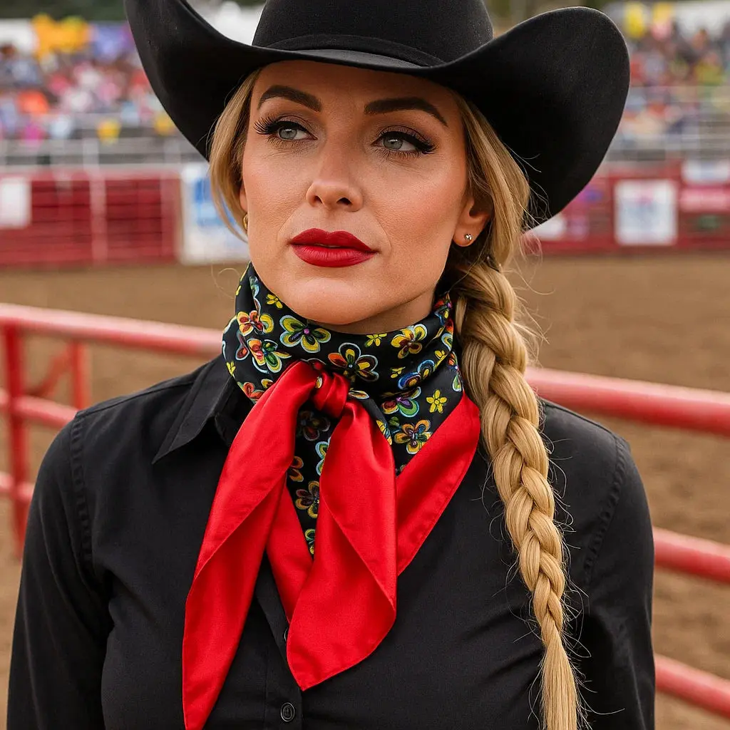 Red Flowers Wild Rag - Western Scarf