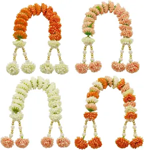 Indian Idol Marigold Garland Mala - 4PCS Malas for Hindu God Mini Flower Garlands for Mandir Temple Puja Decoration Floral Mala for Wedding Diwali Housewarming Navratri Ganesh Chaturthi Pooja Decor