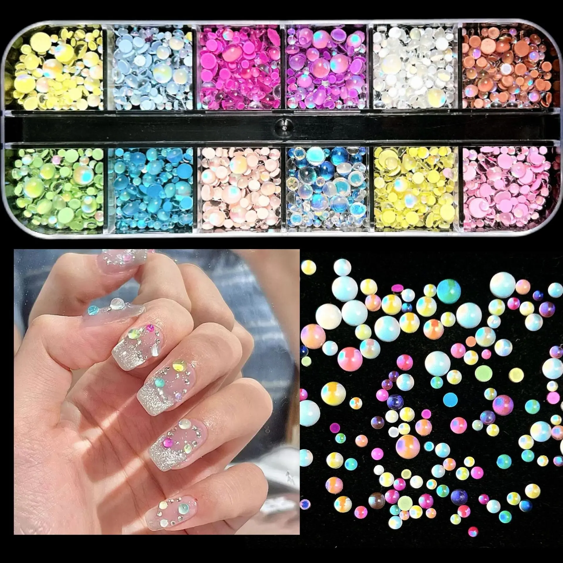 12-Grid Mermaid Tears Style Colorful Rhinestones, Beginner Kit with Glue, for Phone Cases, Hair Clips, Nails, Nail Decoration Supplies, Letter DIY Embellishments, Bling Rhinestone Decoration