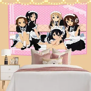 Anime Wall Hanging Tapestry Japan Kawaii New K-ON! Room Decor Aesthetic Decorative Cartoon Photo Background Cloth Table Light Peach