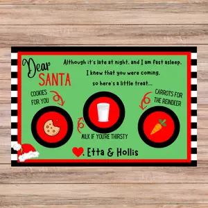 Personalized Children's Laminated Reusable Placemat - Santa's Cookies, Milk & Carrots for the Reindeer