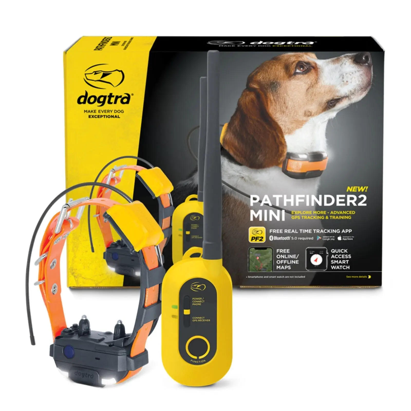 Dogtra Pathfinder 2 Mini GPS Dog Tracker E Collar 4 Mile Long Range LED Light No Monthly Fees Free App Waterproof Smartwatch Control Based Real Time Tracking Multiple Dogs Smartphone Required