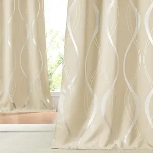 NICETOWN Room Darkening Curtains for Bedroom， Noise Reducing Thermal Insulated Wave Line Foil Print Design Blackout Curtains for Patio Sliding Glass Door (2 Panels， 42 x 84 Inch， Biscotti Beige)