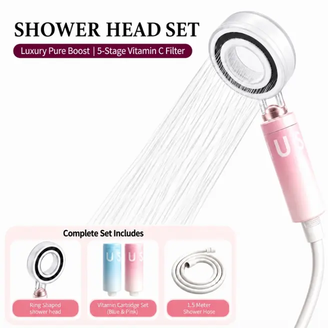 Vitamin C Aroma Filter Shower Head - Chlorine Removal, Water Softening, High-Pressure Purifying, Anti-Clogging Component for Sensitive Skin Users, ABS-Compatible Handheld Showers & Bathroom Gadgets