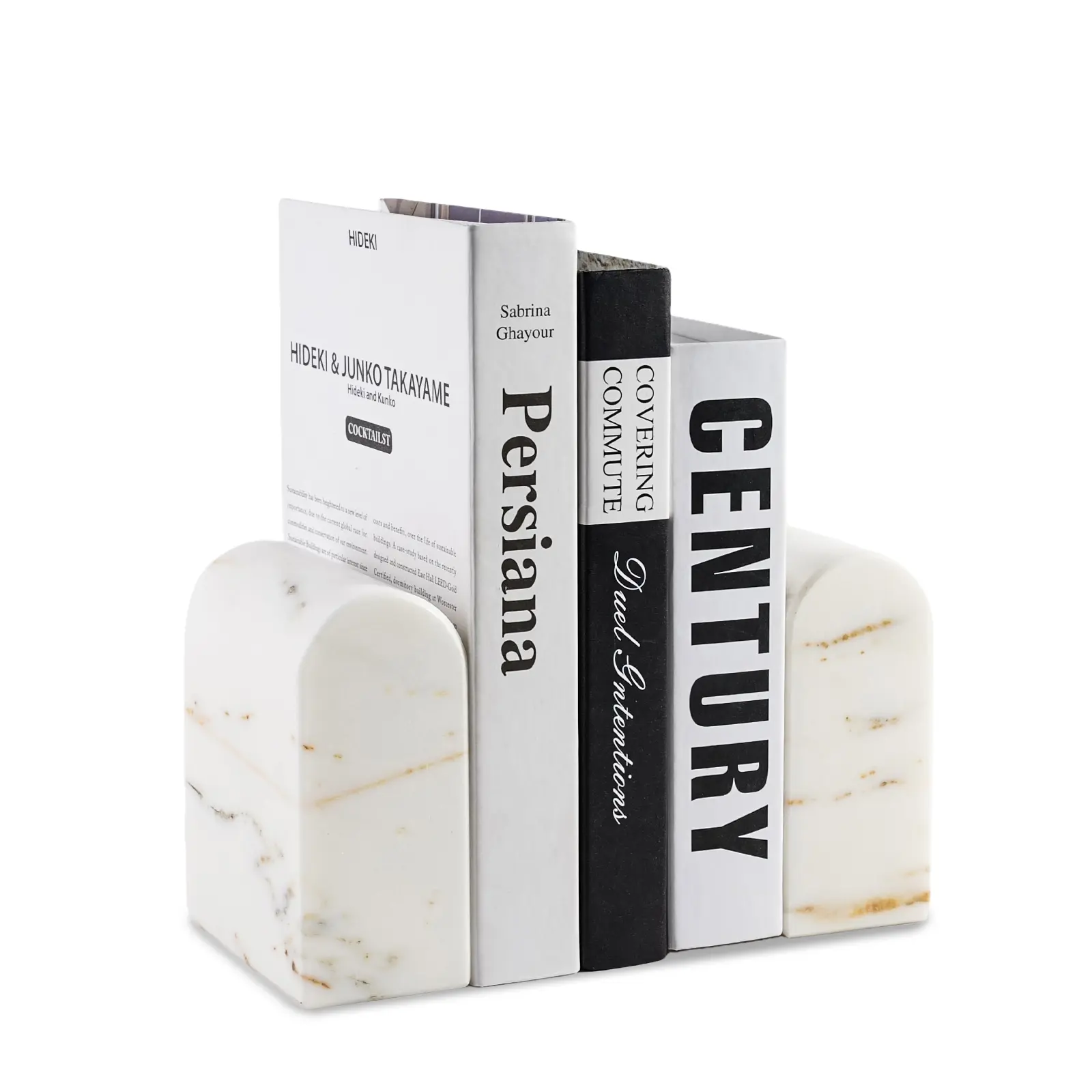 Koville Natural Marble Triumphal Arch Bookend,Bookends for Shelves, Decorative Bookends for Heavy Books, Unique Modern Natural Marble Bookends, Heavy Bookshelf Stopper, Set of 2(Golden Calacatta)