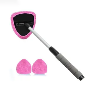Car Windshield Cleaning Tool, Car Window Cleaner with 2 Washable Reusable Microfiber Pads, Extendable Long Handle Glass Wiper Cleaning Kit, Car Accessories Universal for Office and Home, Car Cleaning, Car Detailing Products