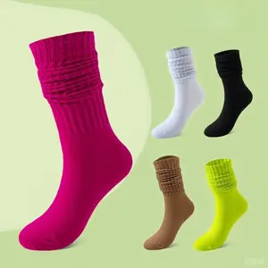 ‌Women Girls Knee High Scrunch Socks 5 Pairs Slouch Socks Mid Calf Casual Stockings Must-Have for Students Trendy Fashion Accessories‌