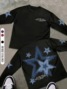 Unisex Star Letter Long Sleeve Fitted Top, Streetwear Casual All-Season Clothing, Ideal for Parties, Picnics, Camping, Spring & Autumn