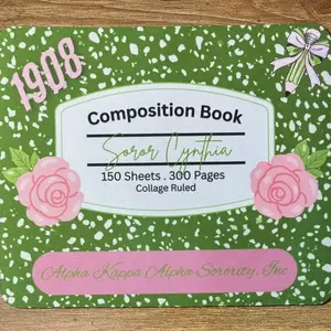 Alpha Kappa Alpha Sorority Teacher Mousepad Enter Name in Comments Green Composition Book Design 1908 Rose Motif