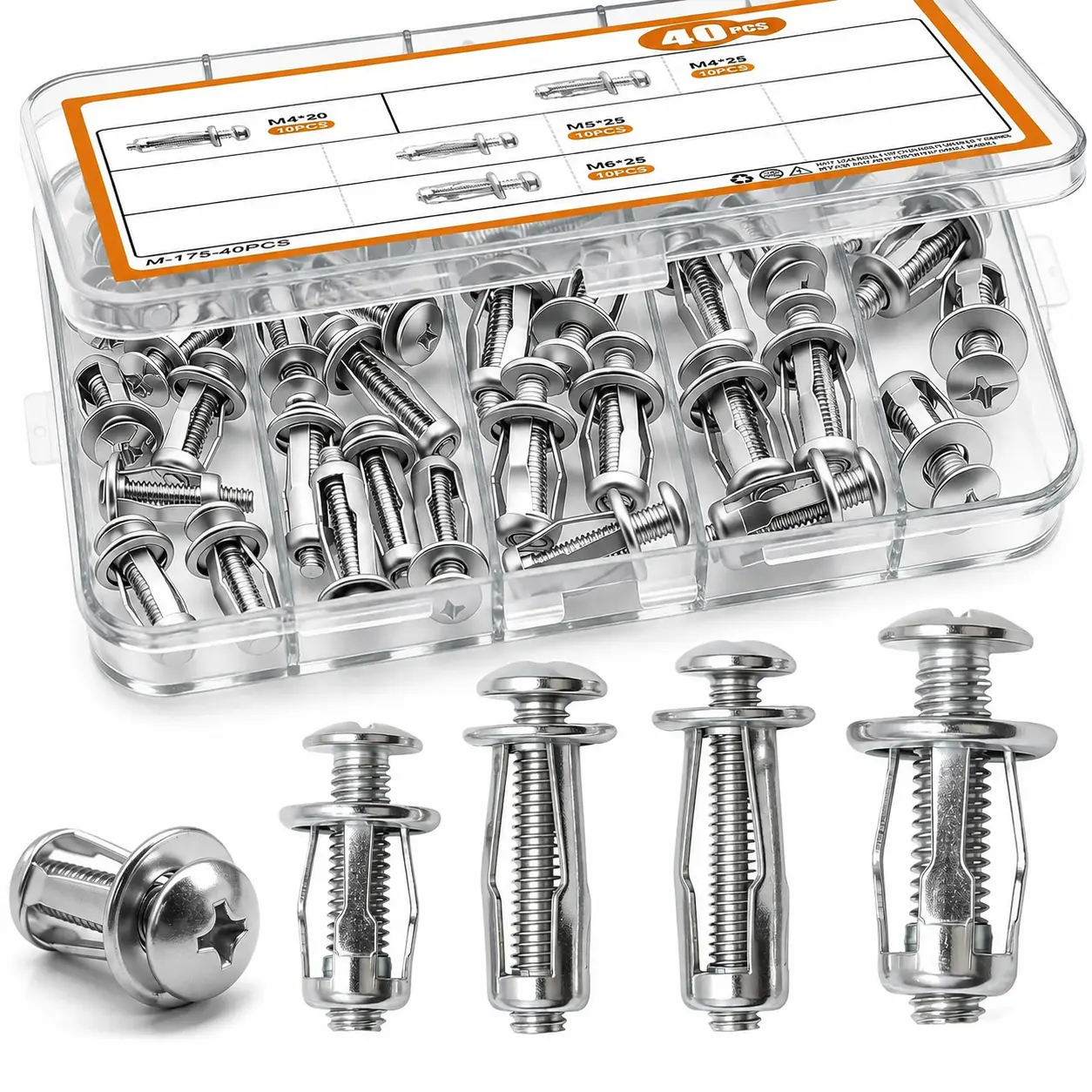 40PCS Expansion Screw & Petal Nut Kit, M4 M5 M6 Metal Jack Nut Anchors with Screws for Hollow Walls, Plasterboard, Sheet Metal & DIY Projects