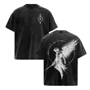 Sanctus Michael Archangelus x Flaming Sword x Shield x Scales of Justice Archangel Michael T-Shirt Acid Washed Church Outfit Gym Pump Cover ,Christian Religious , Jesus Apparel