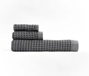 Grey Waffle Weave Bamboo-Blend Lightweight Anti-Bacterial Bath Towel Pack – Includes Hand Towel and Bath Sheet