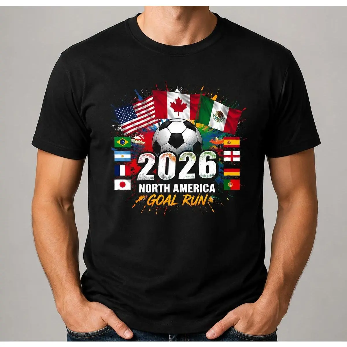 Men's 2026 North America Goal Run Soccer Graphic T-Shirt, Short Sleeve Athletic Tee