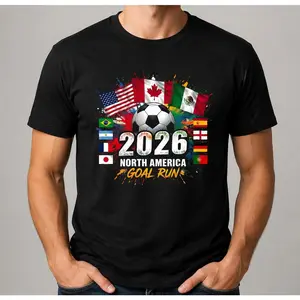 Men's 2026 North America Goal Run Soccer Graphic T-Shirt, Short Sleeve Athletic Tee