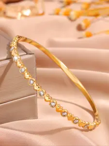 1 Piece French Elegant Small Heart Diamond Inlaid Bracelet, Fashionable Stainless Steel Jewelry for All Seasons, Perfect for Vacation Wear, Heart Shaped Bracelet