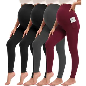 4 Pack Women’s Maternity Leggings with Pockets Over The Belly Pregnancy Workout Yoga Pants Activewear maternity  joggers maternity bottom