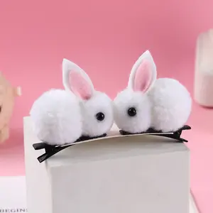 Cute plush cat ear hair clip for girls, rabbit hair clip, hair accessory, fluffy hair clip, top clip, duckbill clip, girly hair clip, Korean style hair accessory