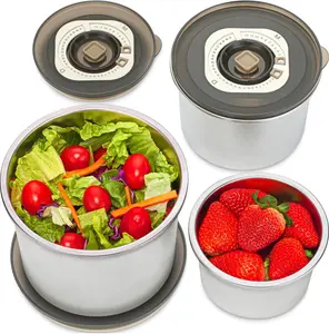 Everusely Vacuum Sealed Food Containers Large Set of 3 Stainless Steel Metal Lunch Storage with Translucent Lids Leakproof Food Grade Fridge Freezer Kitchen Nesting Bowls for Meal Prep Batch Cooking & Long Term Storage