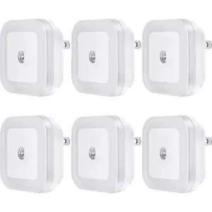 Plug-in LED Night Light with Dusk to Dawn Sensor for Hallway, Stairs, Bathroom, Kitchen, Bedroom, Nursery, Kids Room, Daylight White, Pack of 6