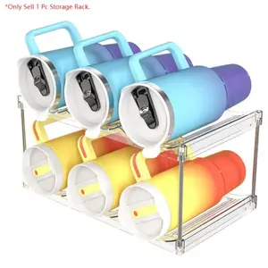 Stackable Bottle Storage Organizer, Clear Freestanding Wine Holder for Cabinet, Cabinet Organizer Racks, Large Slot Water Bottle Tumbler Cup Organizer for Pantry, Plastic Wine Rack for Fridge Cellar