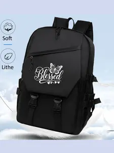 Butterfly Pattern Backpack, Large Capacity Lightweight Casual Shoulder Bag with Side Pockets, Ideal for Commuting Library Outdoor Activities