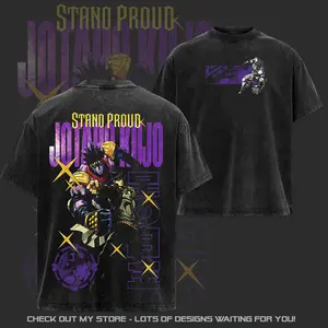 Vintage Jotaro Kujo - "JoJo's Bizarre Adventure" Unisex Oversize Anime Manga Washed Cotton T-shirt - Hoodie, Graphic Tee, Anime Lover, Summer Outfits, Gift For Him Her, Gift For Jojo Fans Streetwear