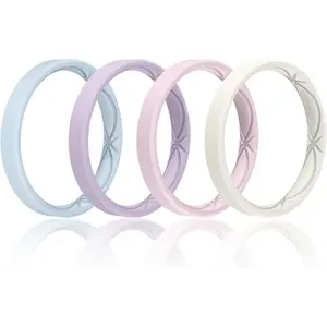 Women's Silicone Stackable Rings, 3.2mm Width Thin Rubber Wedding Bands For Her, Flexible For Workout-USA