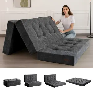 MAXYOYO 6 Inch Tri-Fold Mattress, Tufted Folding Guest Bed & Camping Topper, Portable Full Size Floor Mat with Chenille Fabric for Adults