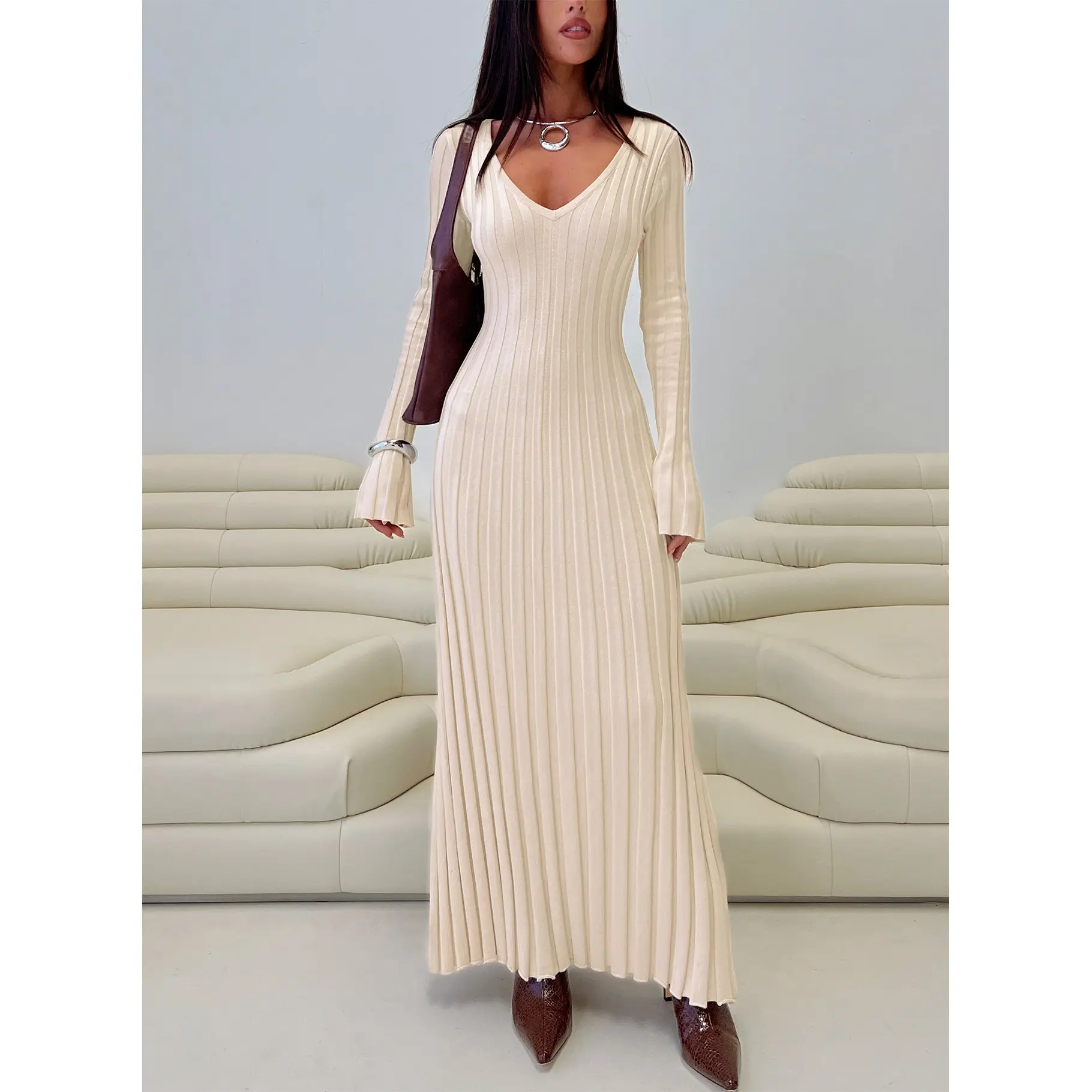Gratuita Long Sleeve Rib Maxi Dress Cream Gratuita Long Sleeve Rib Maxi Dress Cream