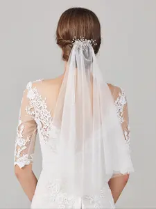 Crystal Bridal Veil with Comb, Short Thin Wedding Veil, Elegant Rhinestone Decoration, Perfect for Bridesmaid Events, Mantilla Veil