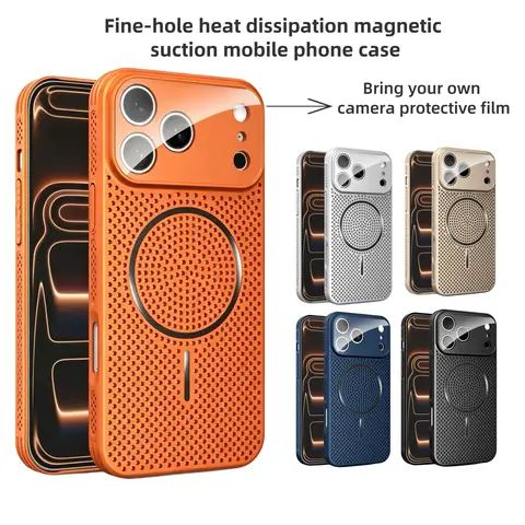 Magnetic Honeycomb Mesh Cooling Polycarbonate Smartphone Case, Rugged Protector for iPhone 12-17 Pro Max, Breathable Dopamine Color Casing, Secure Buttons, Wireless Compatible Handheld Cellphone Shell