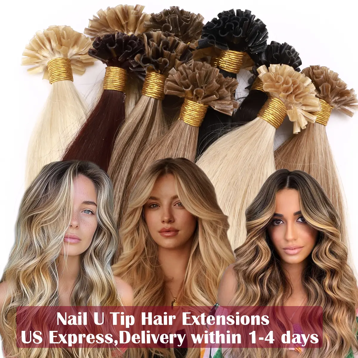 PROKYVITY Pre Bonded Keratin Fusion U Nail Tip Remy 100% Human Hair Extensions 50 Strands 50g Per Pack 1g/s For Women For Volume 16" 18" 20" 22" 24" Balayage Highlight Mix Colors