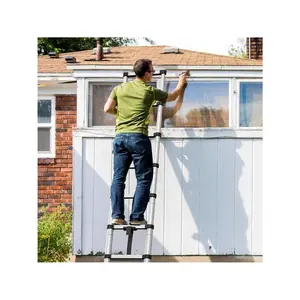 Silver - 6.6 feet Telescoping Ladder, Aluminum Lightweight Extension Ladder With Anti Slip Steps, Heavy Duty 330lbs Max Capacity, Multi-Purpose Collapsible Ladder For RV Or Outdoor Work