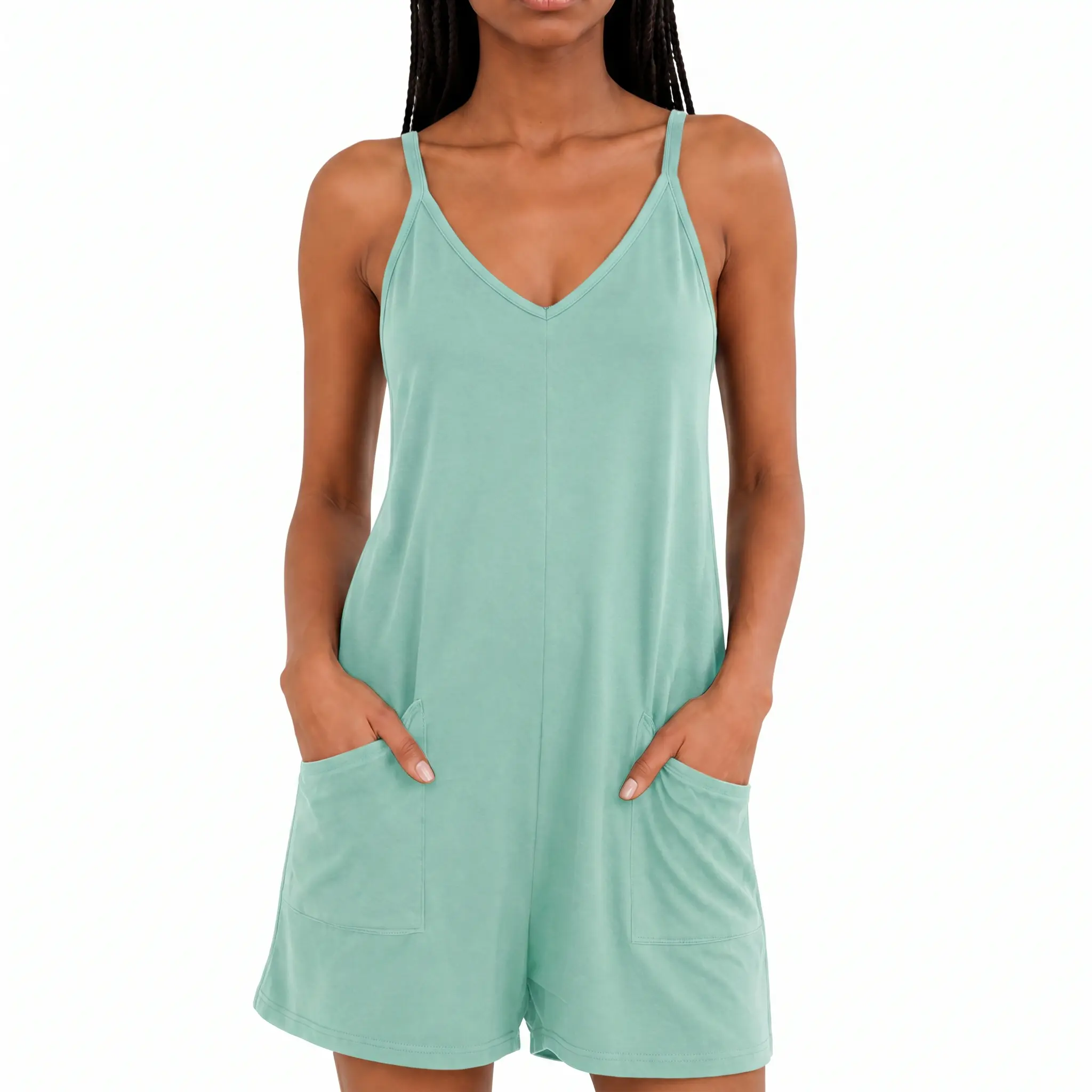 Strappy Romper for Women, Racerback One Piece Shorts Outfit with Pockets for Vacation and Daily Wear