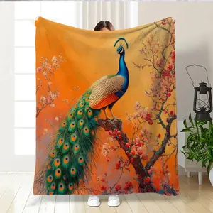 Creative Peacock Pattern Blanket, Soft Comfortable Warm Nap Blanket, Cool Bedroom Bedding Blankets for Home Office Travel Camping