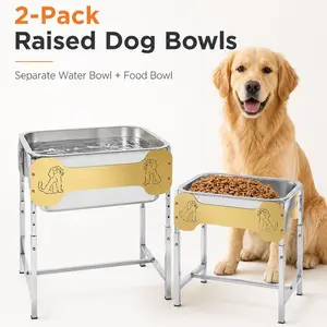 2-Pack Elevated Dog Bowls for Large Dogs – Adjustable Height Feeding Station with Stainless Steel Bowls for Neck & Spine Support, Indoor & Outdoor Use Promotes Healthy Posture
