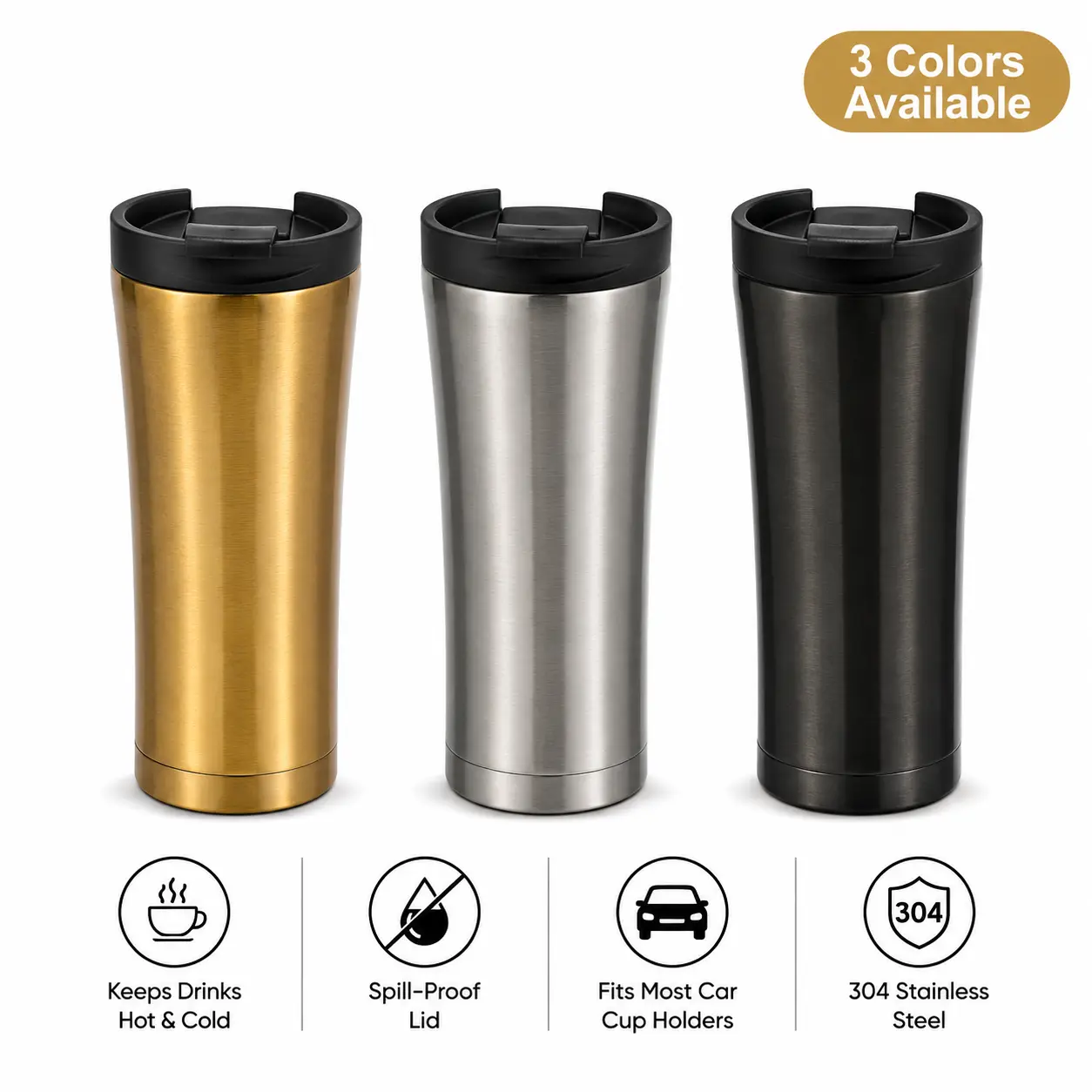 16oz Insulated Stainless Steel Travel Coffee Mug with Spill-Proof Flip Lid Vacuum Thermal Tumbler for Hot & Cold Drinks, Car Cup for Office, Travel & School