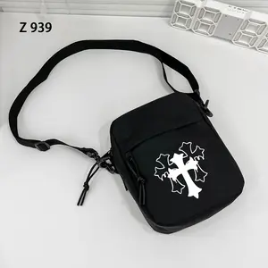 1pc Black Fashion Simple Cross-Body Bag for Men with Cross Pattern, Trendy Shoulder Bag, Multifunctional Mobile Phone Bag