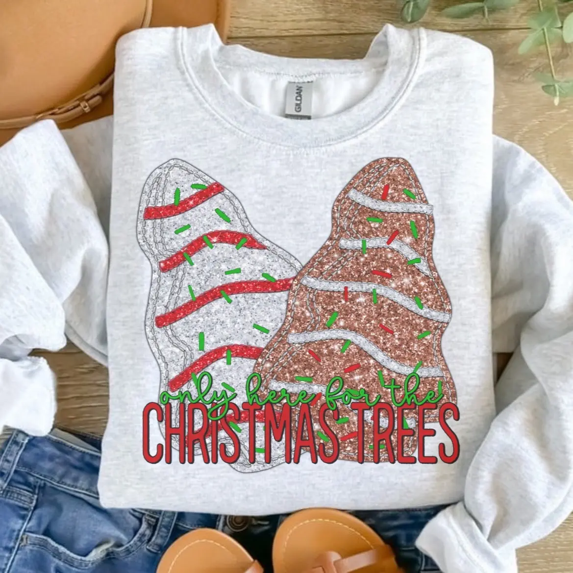 Christmas - Only Here For The Christmas Trees Sweatshirt - Ash Grey - Sublimation - Christmas - Unisex