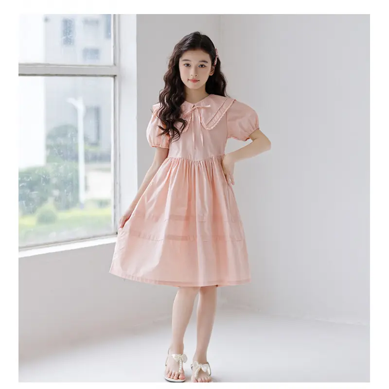 Girls Blush Pink Peter Pan Collar Midi Dress Puff Sleeves Tiered Ruffle  Skirt Soft Pink Dress for Spring Fall Outfits Events Little Dresses -  TikTok Shop