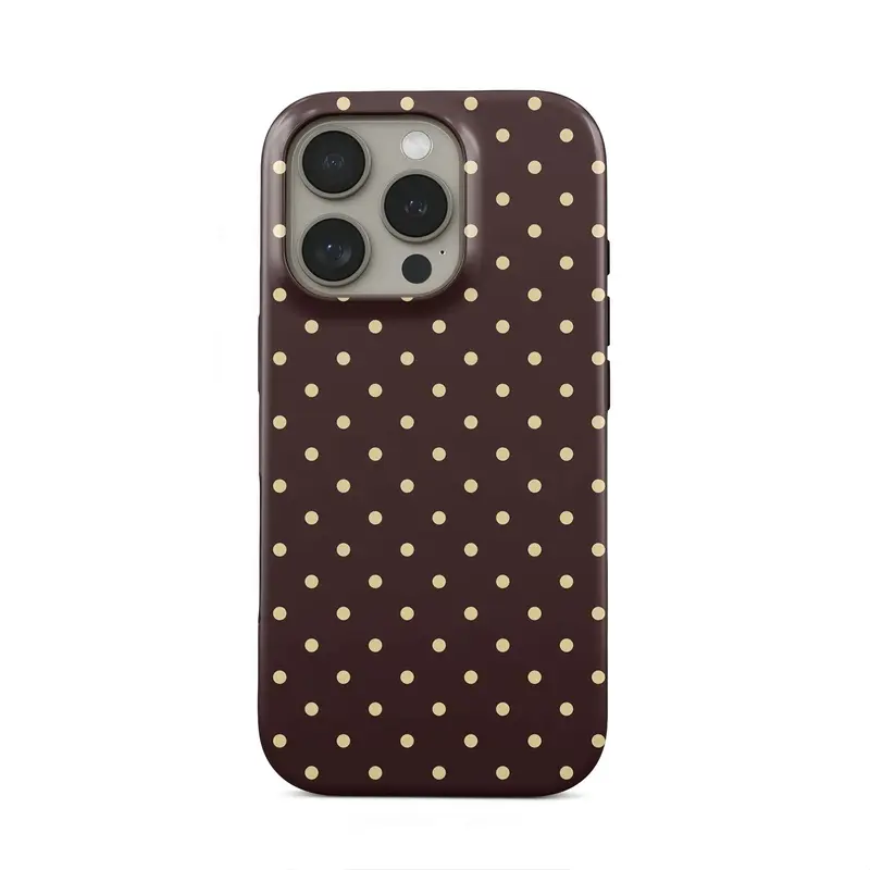 Brown Polka Dot Eco-Friendly Plastic iPhone Case - Double-Layer Flexible Durable Shock-Resistant Scratch-Resistant Silicone Cover with Soft Black Liner, for iPhone 18ProMax,17Pro,16,15Pro,15,14,13,12 - Cute Protection Accessories for Women