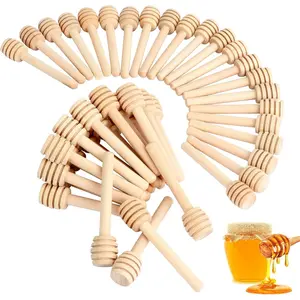 51 PCS Mini Wooden Honeycomb Sticks - 3 Inch Honey Dipper Stirrer for Honey Jar Dispense and Wedding Party Favors Gift