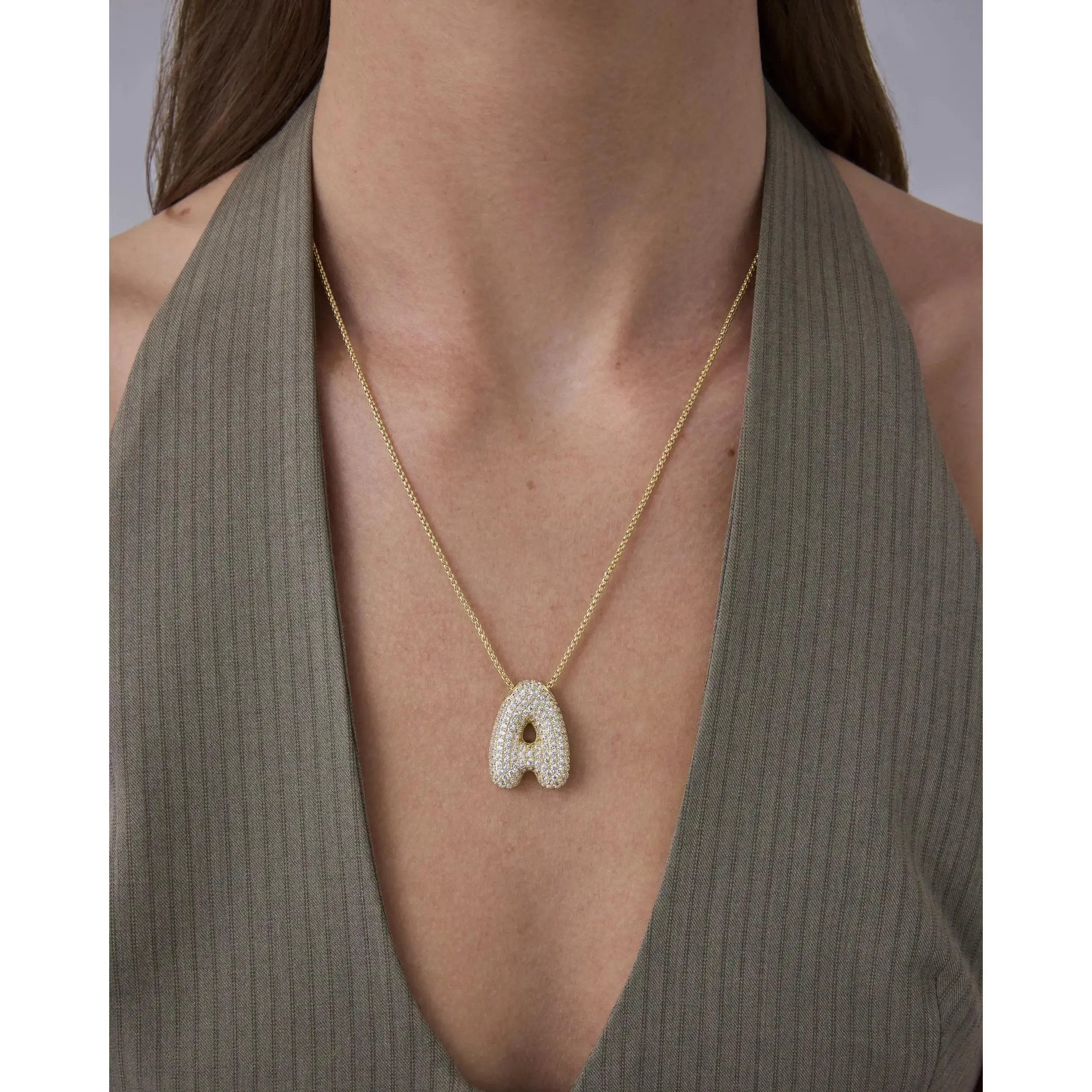 14K Gold Plated Bubble Letter Initial Necklaces for Women - Gold Balloon Necklace Letter - Cubic Zirconia Chunky Initial Pendant Necklaces - Jewelry Gifts