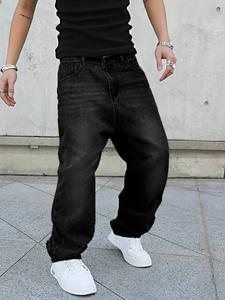 Men's Casual Loose Fit Wide Leg Jeans, Pure Color Dark Wash Denim Jeans, Y2K Fashion Vintage Style, Perfect Gift for Husband Boyfriend
