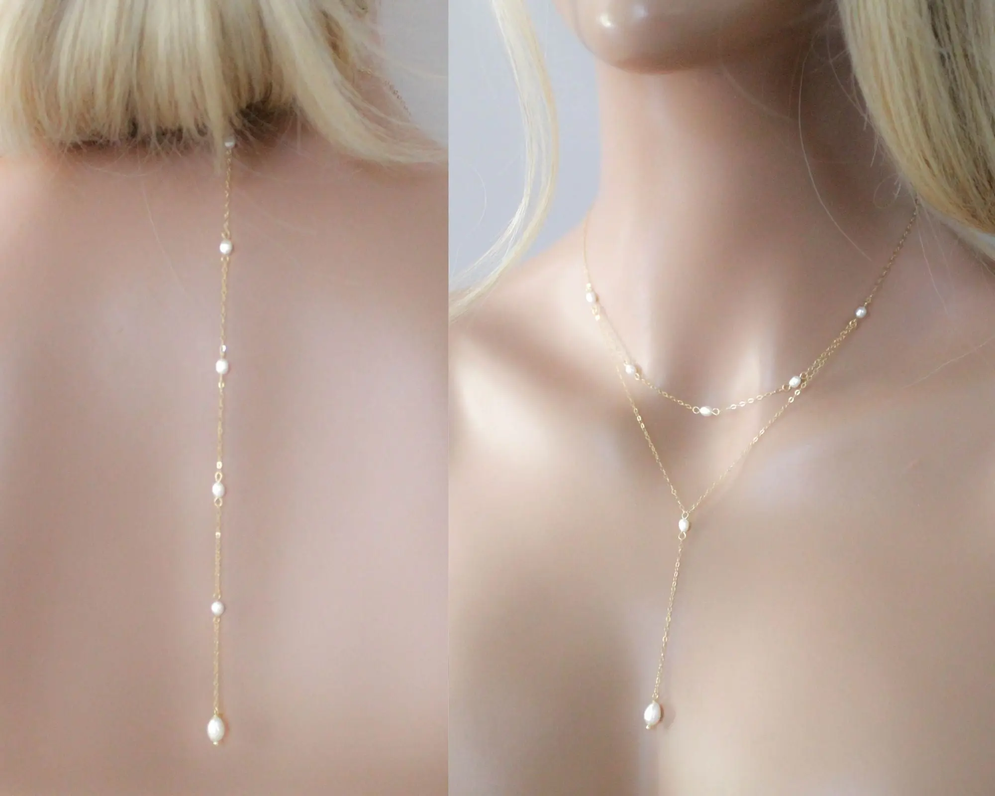 Genuine pearl Bridal backdrop necklace - ALEXANDRIA