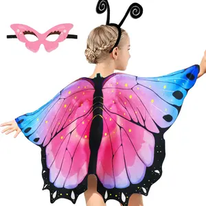 KF5-88    Rainbow Fairy Butterfly-Wings-Costume for Toddler Kids Girls Dress-up Cape Mask Headband Boys Play Party Toys Gifts